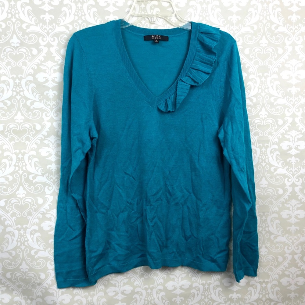 🇺🇸Alex Marie Blue Ruffle V-neck Sweater